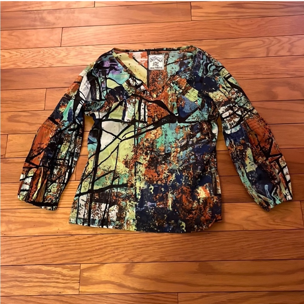 Aldo Martins Multicolor Abstract Print V-Neck Top